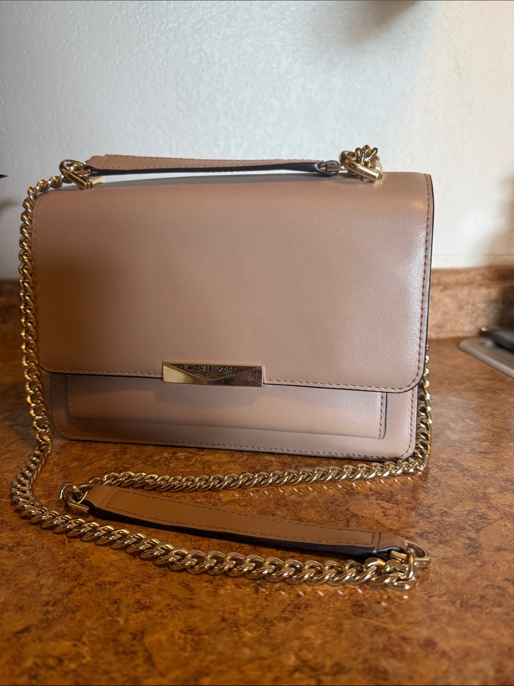 Michael Kors Taupe Leather Chain Crossbody